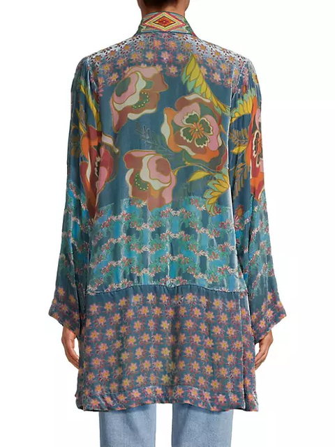Johnny Was Vember Burnout Benet Kimono Jacket Flower Embroidery Blue Floral XXL NEW