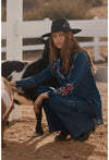 Johnny Was Buttondown Oversized Shirt Tunic DITA Floral Embroidery Denim Blue Top NEW