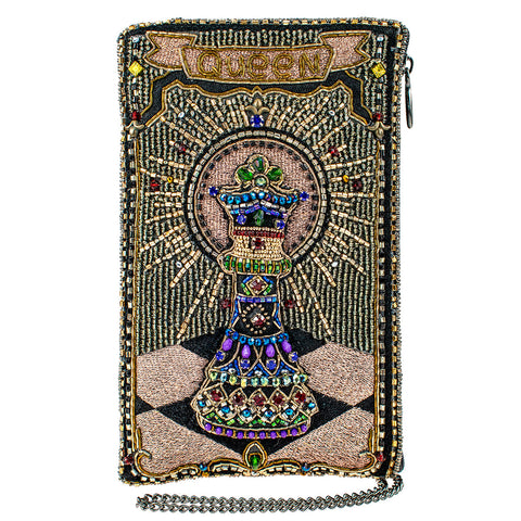 Mary Frances Your Move Queen Crossbody Phone Bag Beaded Black Silver Handbag Purse NEW