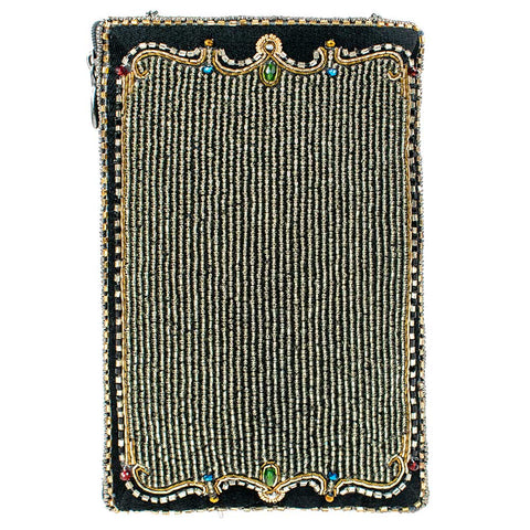 Mary Frances Your Move Queen Crossbody Phone Bag Beaded Black Silver Handbag Purse NEW