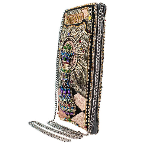 Mary Frances Your Move Queen Crossbody Phone Bag Beaded Black Silver Handbag Purse NEW