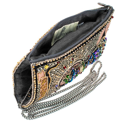 Mary Frances Your Move Queen Crossbody Phone Bag Beaded Black Silver Handbag Purse NEW
