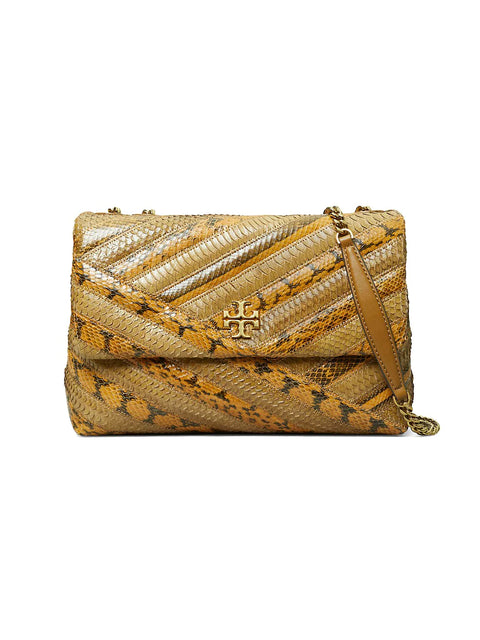 Tory Burch Kira Chevron Sankeskin Leather Handbag Shoulder Bag Brown Purse NEW