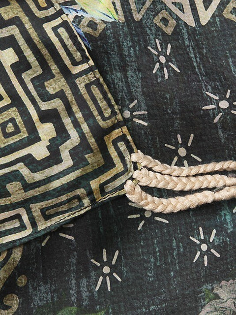 Johnny Was Silk Weller Scarf Floral Dark Green Square Large Tassel Scarves New