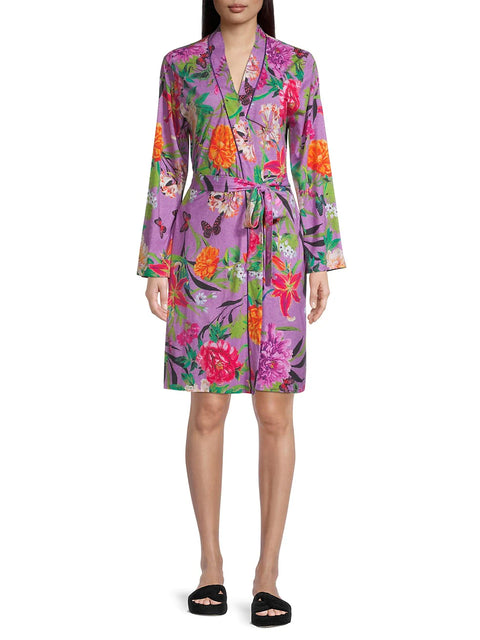 JOHNNY WAS GOZA PURPLE FLOWER SMALL S SLEEP ROBE LOUNGE WEAR NEW