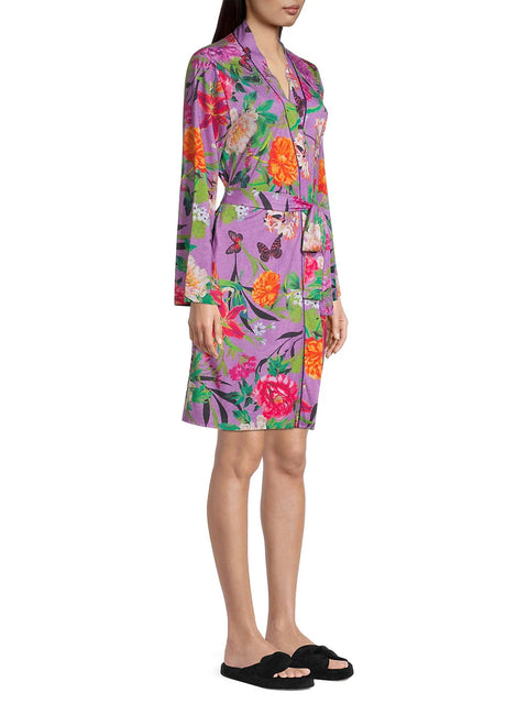 JOHNNY WAS GOZA PURPLE FLOWER SMALL S SLEEP ROBE LOUNGE WEAR NEW