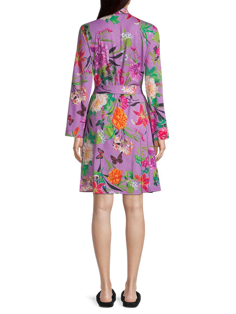 JOHNNY WAS GOZA PURPLE FLOWER SMALL S SLEEP ROBE LOUNGE WEAR NEW