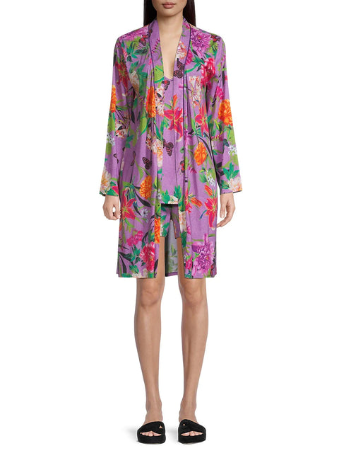 JOHNNY WAS GOZA PURPLE FLOWER SMALL S SLEEP ROBE LOUNGE WEAR NEW