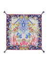 Johnny Was Shellinay Silk Scarf Floral Square Large Flower Tassels Blue Beige NEW