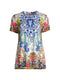 Johnny Was Bamboo Short Sleeve Shellinay Favorite Top Blue White Shirt New