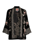 Johnny Was Valentina Velvet Cropped Kimono Jacket Top Black Embroidery New