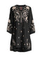 Johnny Was FRANKIE TIERED Field Dress Cotton Floral Embroidery Linen Black New