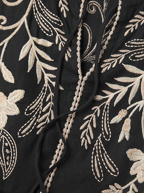 Johnny Was FRANKIE TIERED Field Dress Cotton Floral Embroidery Linen Black New