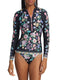 Johnny Was Butterfly Surf Shirt Swimwear Rash Guard Floral Black Top Flower New