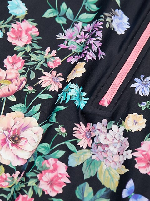 Johnny Was Butterfly Surf Shirt Swimwear Zipper Long Floral Black Rash Guard NEW