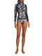 Johnny Was Butterfly Surf Shirt Swimwear Rash Guard Floral Black Top Flower New