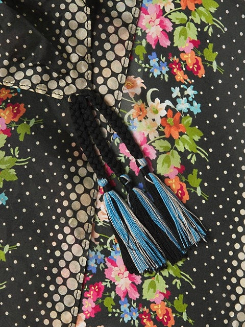 Johnny Was Redland Silk Scarf Square Large Floral Scarves Black White Tassel New
