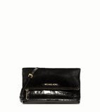Michael Kors Jet Set Travel Embossed-leather Clutch Black Haircalf and Leather New