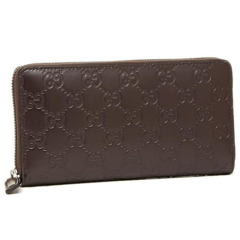 Gucci Italy Signature Continental Wallet Brown Chocolate Zip Leather Purse NEW