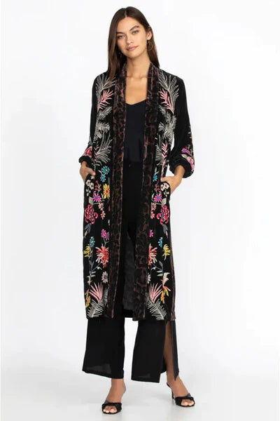 Johnny Was Tiarei Leggings Velvet Pant Floral Embroidery Pants Black Legging NEW