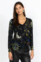 Johnny Was Celestin Favorite Long Sleeve Swing T Shirt Yellow Star Black Top New