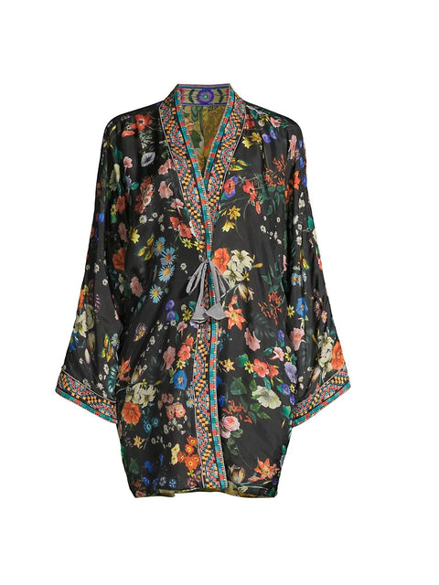 Johnny Was Parrot Talullah Jacket Reversible BLACK KIMONO SILK New