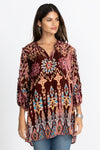 Johnny Was Geo Burnout Mali Tunic Top Shirt Burgundy Tribal Velvet New