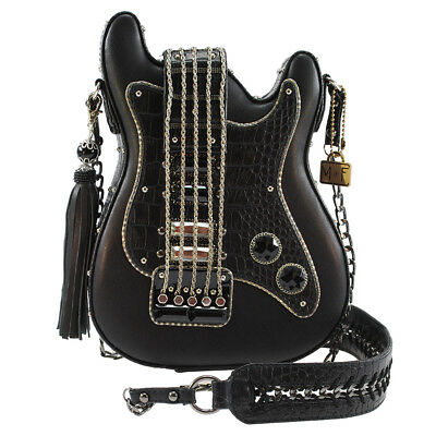 Mary Frances Black Turn It Up Embellished Guitar Crossbody Handbag Mus
