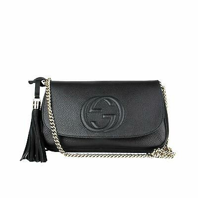 Gucci Black Pebbled Leather Soho Chain Flap Bag - Yoogi's Closet
