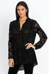 Johnny Was Audrey Button Down Shirt Long Sleeve Cuff Oversized Top Black NEW