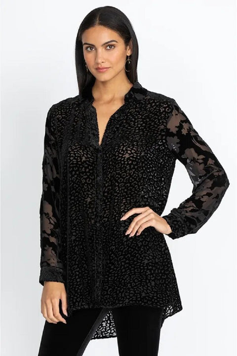 Johnny Was Audrey Button Down Shirt Long Sleeve Cuff Oversized Top Black NEW