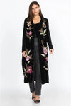 Johnny Was Meriah Velvet Duster Coat Long Floral Embroidery Jacket Black Top NEW