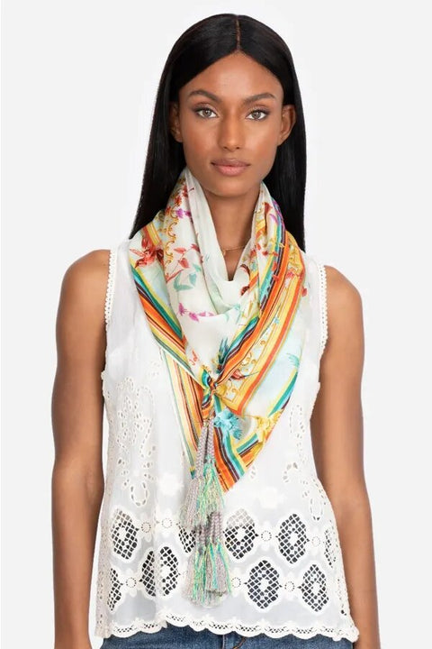 Johnny Was Scarves Square Large Silk Andra Scarf Pink Blue Flowers White New