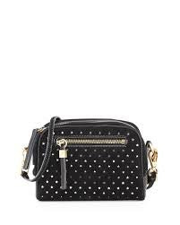 B Brian Atwood Black Barbara Star Perforated Suede Crossbody Bag