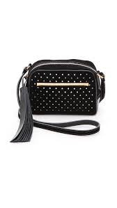 B Brian Atwood Black Barbara Star Perforated Suede Crossbody Bag