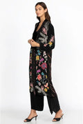 Johnny Was Tiarei Velvet Bishop Sleeve Kimono Coat Floral Embroidery Black New