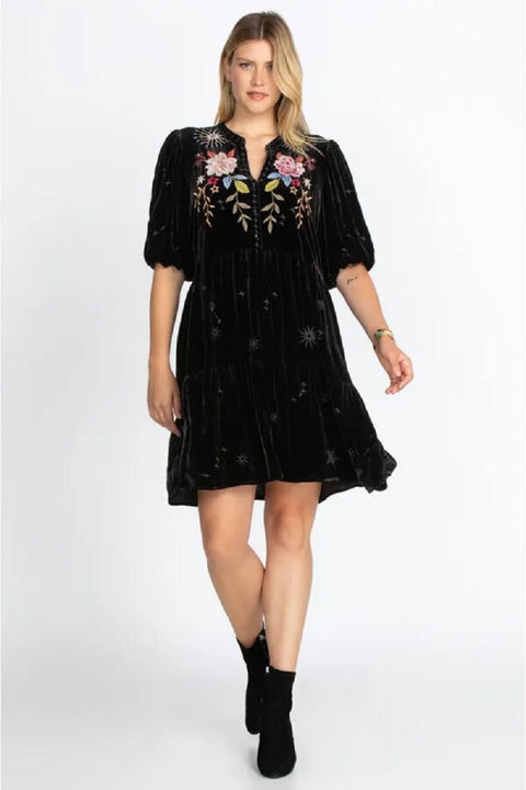 Johnny Was Floral Celestine Velvet Bishop Blouse Black Shirt Long Sleeve Top NEW