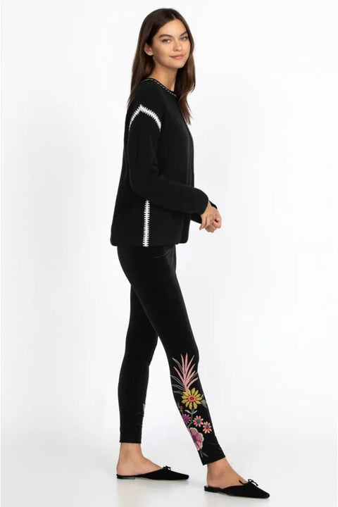 Johnny Was Tiarei Leggings Velvet Pant Floral Embroidery Pants Black Legging NEW