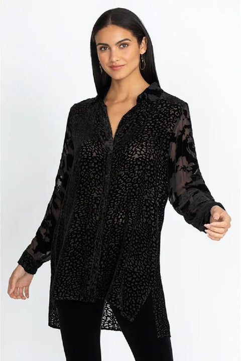 Johnny Was Audrey Button Down Shirt Long Sleeve Cuff Oversized Top Black NEW