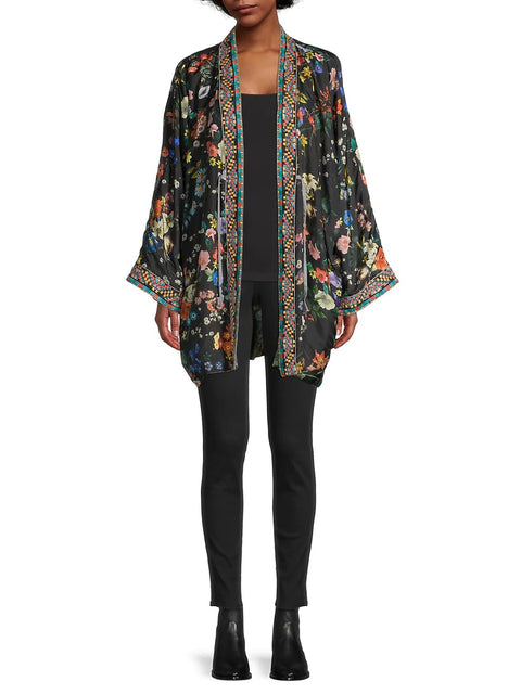 Johnny Was Parrot Talullah Jacket Reversible BLACK KIMONO SILK New