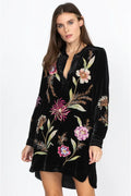 JOHNNY WAS MERIAH RELAXED TRAPUNTO TUNIC Long Sleeve Floral Black Top New
