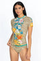 JOHNNY WAS Swimwear SPORTY SURF SHIRT Animal Cheetah Floral Brown Top New