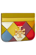 Tory Burch Eleanor Woven Leather Card Case Color Blocked Yellow Wallet New