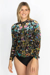 Johnny Was Joy Surf Shirt Swim Wear Floral Rash Guard Black Flowers Plus Top NEW