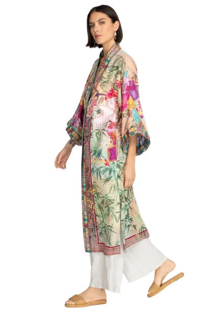 Johnny Was Getsu Eliza Kimono Reversible Silk Floral Jacket Green Pink Multi New