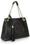 Gucci Soho Medium Double Chain Shoulder Bag Leather Handbag Italy Black Gold NEW