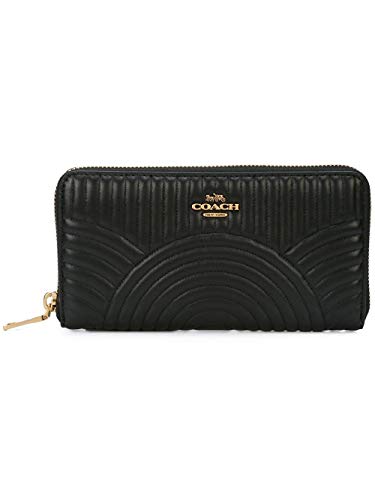 Coach Black Quilt Leather Zip Around Continental Wallet Acc Zipper card Case New