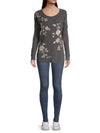 Johnny Was Vixie Raglan Thermal Top Black Shirt Top Floral New
