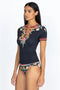 JOHNNY WAS Swimwear SPORTY SURF SHIRT Pink Floral Black Top New