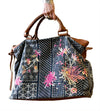 Johnny Was Viviana Denim Weekender Bag Floral Embroidery Handbag Brown Grey NEW